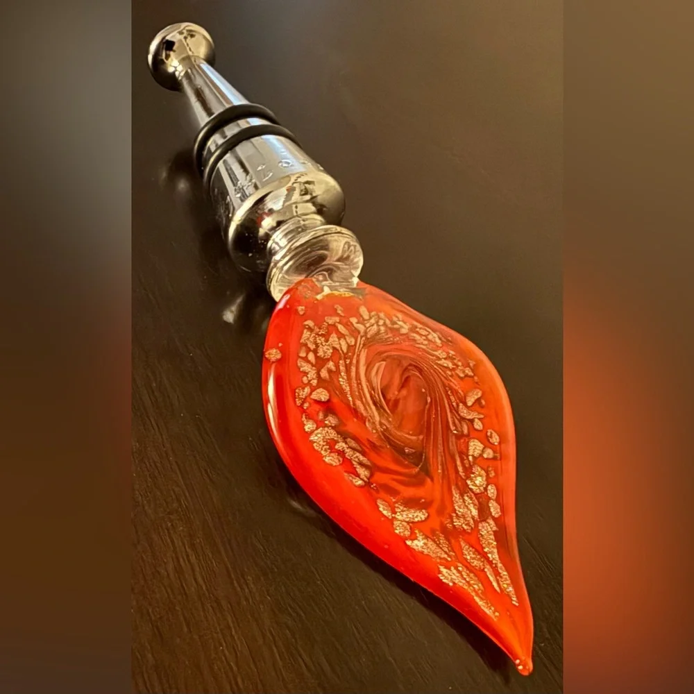 Murano Style Art Glass Wine Bottle Stopper | Red Gold Aventurine | Bar Accessory